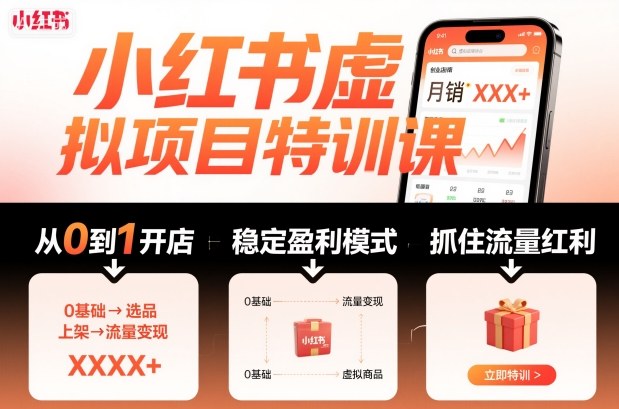 小红书虚拟项目特训课,帮你从0到1打造稳定盈利的店铺,抓住流量红利(更新9月)-资源V站