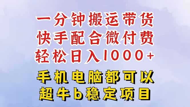 快手黑科技一分钟搬运带货，一刀不剪过原创，微付费投流玩法，轻松日入...-资源V站