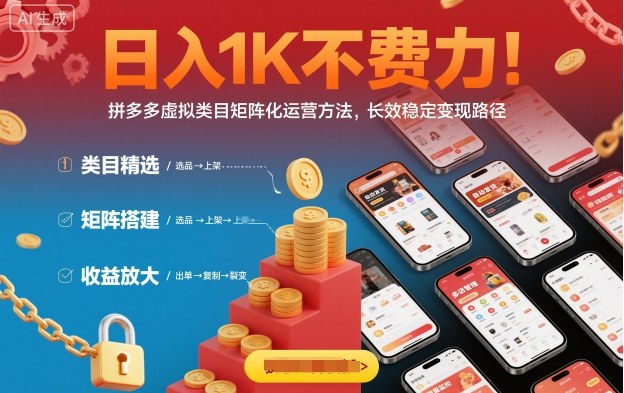 日入1K不费力！拼多多虚拟类目矩阵化运营方法，长效稳定变现路径-资源V站