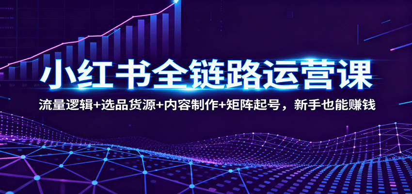 小红书全链路运营课：流量逻辑+选品货源+内容制作+矩阵起号，新手也能赚钱-资源V站