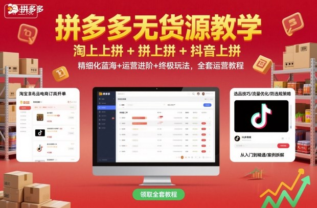 拼多多无货源教学，淘上拼+拼上拼+抖上拼，精细化蓝海+运营进阶+终极玩法，全套运营教程-资源V站