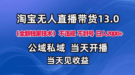 淘宝无人直播13.0,公域私域技术,不封号,不违规布局下半年旺季赛道,日入1K+(独家技术)【揭秘】-资源V站