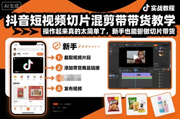 抖音短视频切片混剪带货教学，操作起来真的太简单了，新手也能做切片带货-资源V站