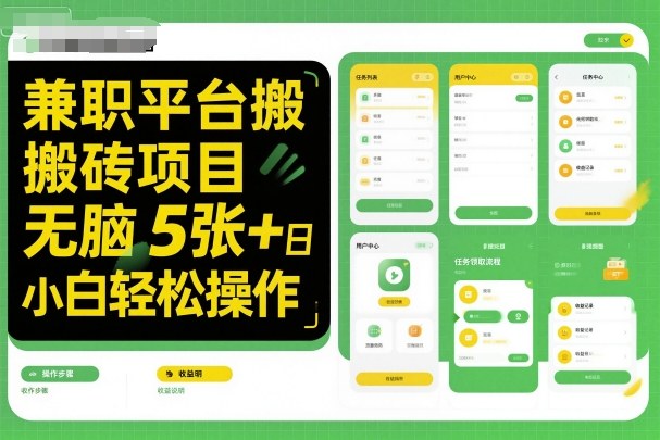 兼职平台搬砖项目无脑操作日入5张＋小白轻松操作-资源V站