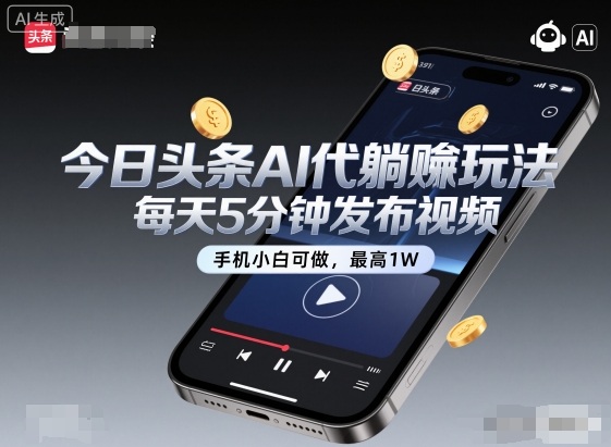 今日头条AI代躺賺玩法，每天5分钟发布视频，手机小白可做，最高1W+【揭秘】-资源V站