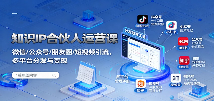 知识IP合伙人运营课:微信/公众号/朋友圈/短视频引流,多平台分发与变现-资源V站