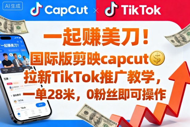 一起賺美刀！国际版剪映capcut拉新TikTok推广教学，一单28米，0粉丝即可操作(附推广入口和教学)-资源V站