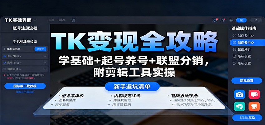 TK变现全攻略:学基础+起号养号+联盟分销,附剪辑工具实操-资源V站