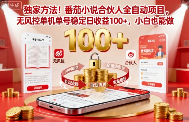 独家方法！番茄小说合伙人全自动挂G项目，无风控单机单号稳定日收益100+，小白也能做【揭秘】-资源V站