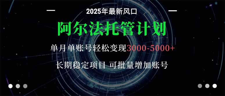阿尔法托管计划 单账号月入3000-5000，长期稳定项目，新手小白轻松上手。-资源V站