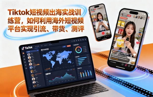 Tiktok短视频出海实战训练营，如何利用海外短视频平台实现引流、带货、测评-资源V站
