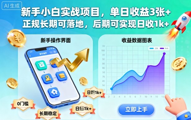 新手小白实战项目,单日收益3张+,正规长期可落地,后期可实现日收1k+【揭秘】-资源V站