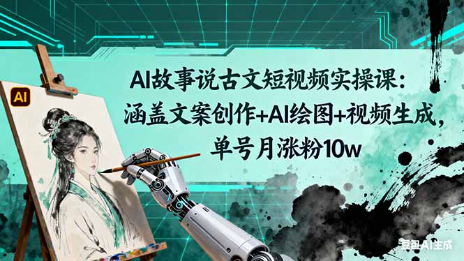 AI故事说古文短视频实操课:涵盖文案创作+AI绘图+视频生成,单号月涨粉10w-资源V站