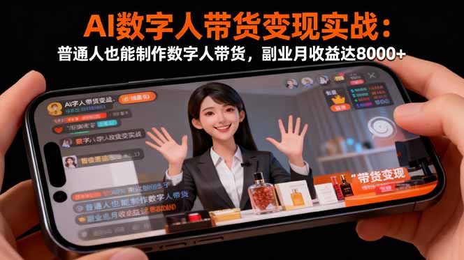 AI数字人带货变现实战：普通人也能制作数字人带货，副业月收益达8000+-资源V站