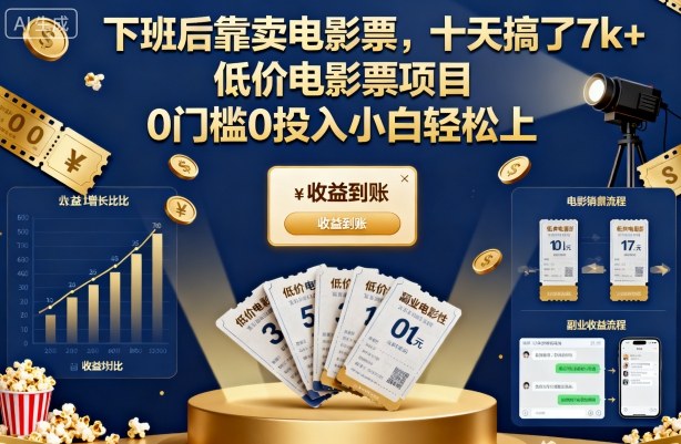 下班后靠卖电影票，十天搞了7k+，低价电影票项目，0门槛0投入小白轻松上手【揭秘】-资源V站