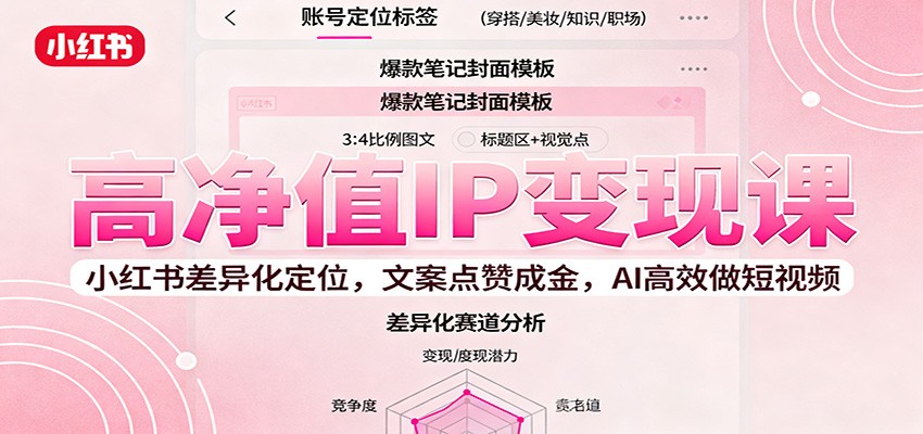 高净值IP变现课:小红书差异化定位,文案点赞成金, AI高效做短视频-资源V站
