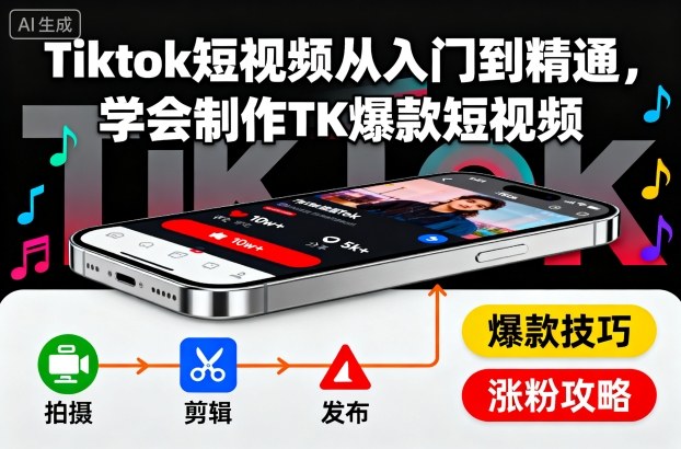 Tiktok短视频从入门到精通，学会制作TK爆款短视频-资源V站