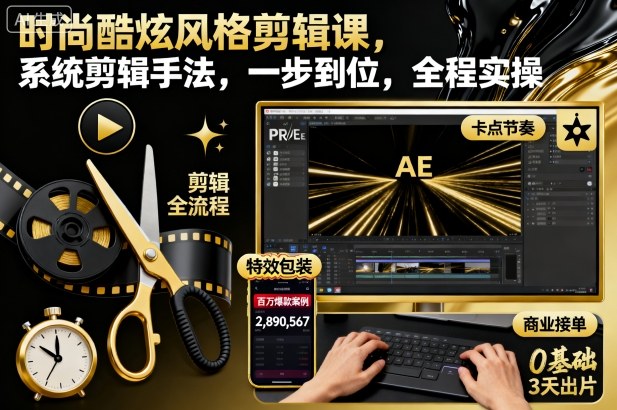 时尚酷炫风格剪辑课，系统剪辑手法，一步到位，全程实操-资源V站