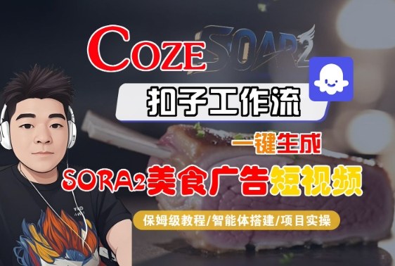 Coze扣子智能体工作流一键生成“SORA2美食广告“短视频，全流程保姆级教学-资源V站