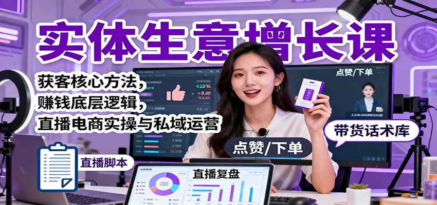 实体生意增长课:获客核心方法,赚钱底层逻辑,直播电商实操与私域运营-资源V站
