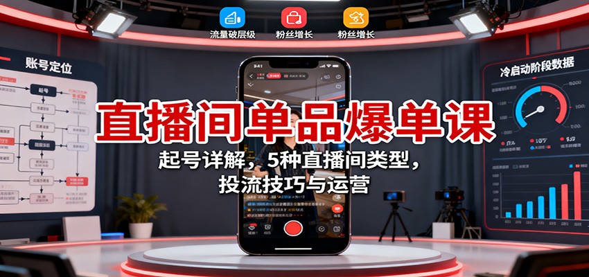 直播间单品爆单课：起号详解，5种直播间类型，投流技巧与运营-资源V站