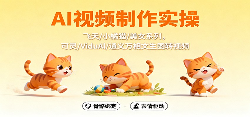 AI视频制作实操，飞天/小橘猫/美女系列，可灵/ViduAl/通义万相文生图转视频-资源V站