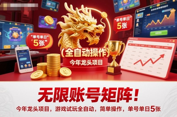 无限账号矩阵！今年龙头项目，游戏试玩全自动，简单操作，单号单日5张【揭秘】-资源V站