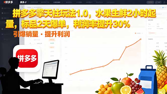 拼多多 擎天柱玩法1.0，水果生鲜2小时起量，标品2天爆单，利润率提升30%-资源V站
