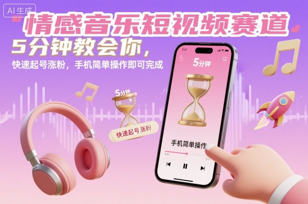 情感音乐短视频赛道，5分钟教会你，快速起号涨粉，手机简单操作即可完成-资源V站