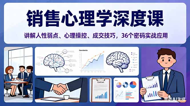 销售心理学深度课,讲解人性弱点、心理操控、成交技巧,36个密码实战应用-资源V站