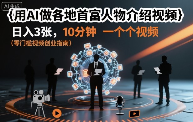 用AI做各地首富人物介绍视频，日入3张，10分钟一个视频-资源V站