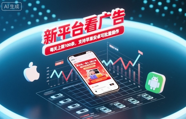 新平台看广告,养好机一条0.3到5米,每天上限100条,支持苹果安卓可批量操作-资源V站