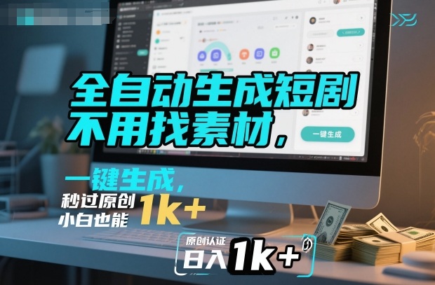 全自动生成短剧，不用找素材，不用剪辑，一键生成，秒过原创，小白也能轻松日入1k+【揭秘】-资源V站