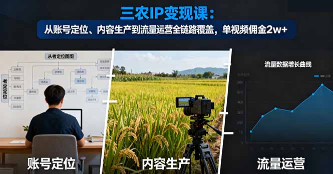 三农IP变现课：从账号定位、内容生产到流量运营全链路覆盖，单视频佣金2w+-资源V站