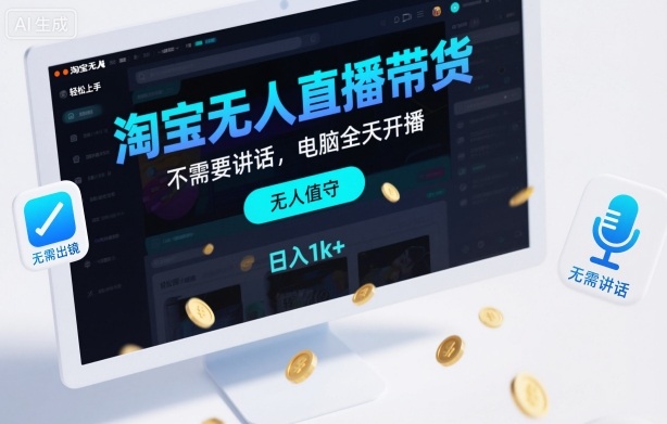 淘宝无人直播带货，不需要出镜，不需要讲话，电脑全天开播，轻松上手，日入1k+【揭秘】-资源V站