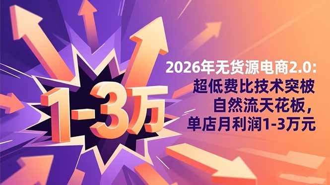 2026年无货源电商2.0:超低费比技术突破自然流天花板,单店月利润1-3万元-资源V站