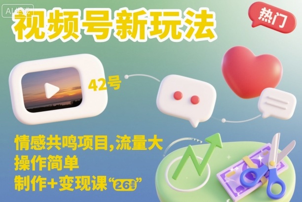 视频号新玩法,情感共鸣项目,流量大,操作简单,制作+变现课-资源V站
