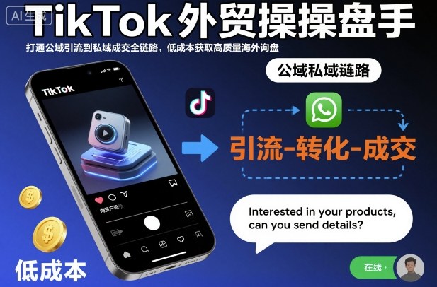 TikTok外贸操盘手，打通公域引流到私域成交全链路，低成本获取高质量海外询盘-资源V站
