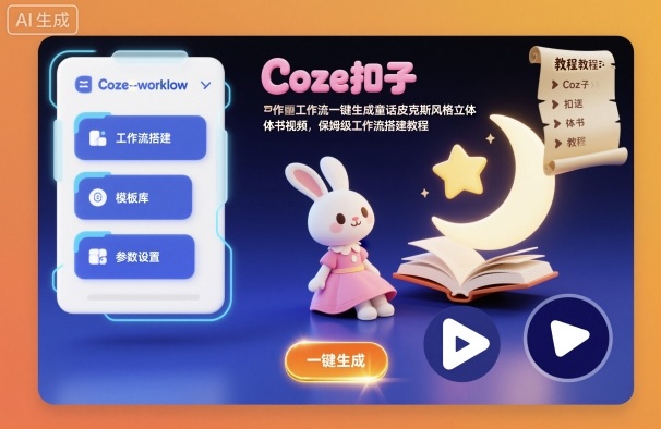 Coze扣子工作流一键生成童话皮克斯风格立体书视频，保姆级工作流搭建教程-资源V站