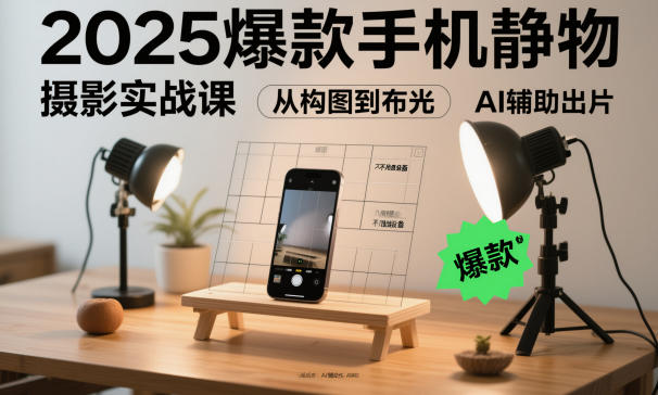2025爆款手机静物摄影实战课,从构图到布光,不用贵设备,AI辅助出片-资源V站