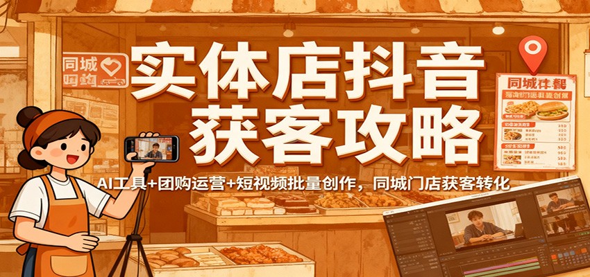 实体店抖音获客攻略：AI工具+团购运营+短视频批量创作，同城门店获客转化-资源V站