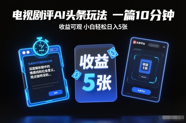 电视剧评AI头条玩法,一篇10分钟,收益可观,小白轻松日入5张+【独家】-资源V站