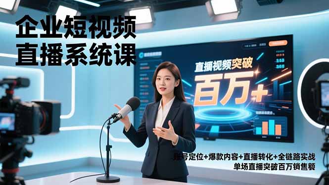 企业短视频直播系统课,账号定位+爆款内容+直播转化+全链路实战,单场直播突破百万销售额-资源V站