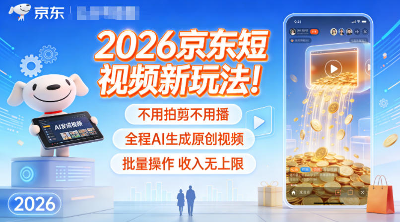 2026京东短视频新玩法!不用拍剪不用播,全程AI生成原创视频,批量操作收入无上限-资源V站
