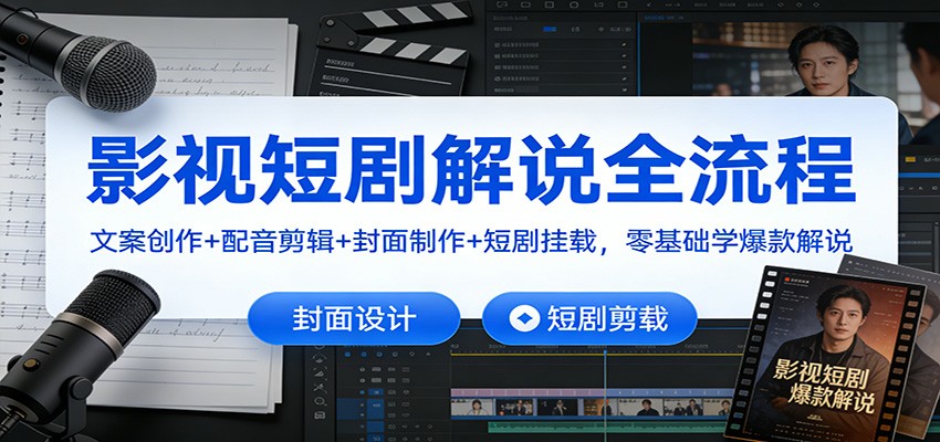 影视短剧解说全流程：文案创作+配音剪辑+封面制作+短剧挂载，零基础学爆款解说-资源V站