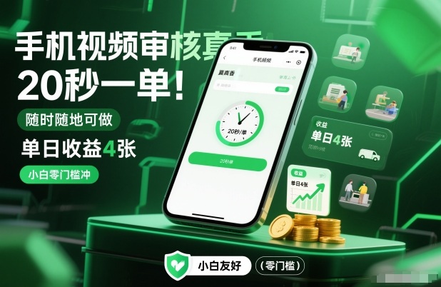 手机视频审核真香！20秒一单，随时随地可做，单日收益4张，小白零门槛冲【揭秘】-资源V站