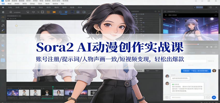 Sora2 AI动漫创作实战课：账号注册/提示词/人物声画一致/短视频变现，轻松出爆款-资源V站