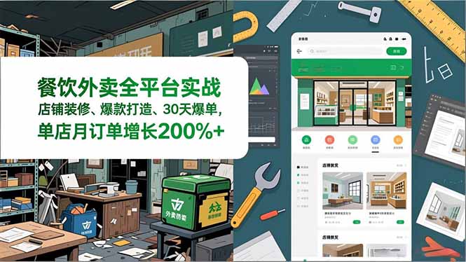 餐饮外卖全平台实战，店铺装修、爆款打造、30天爆单，手把手教学，单店月订单增长200%+-资源V站