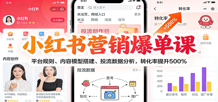 小红书营销爆单课：平台规则、内容模型搭建、投流数据分析，转化率提升500%-资源V站