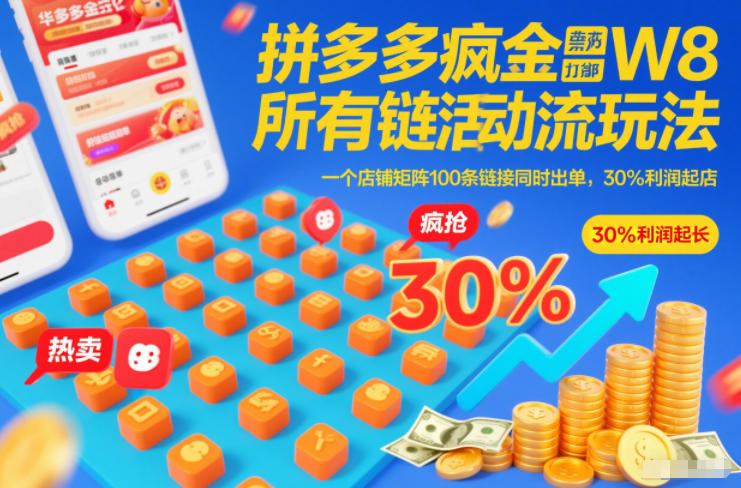 拼多多疯狂活动流玩法，所有链接全部打标，一个店铺矩阵100条链接同时出单，30%利润起店-资源V站